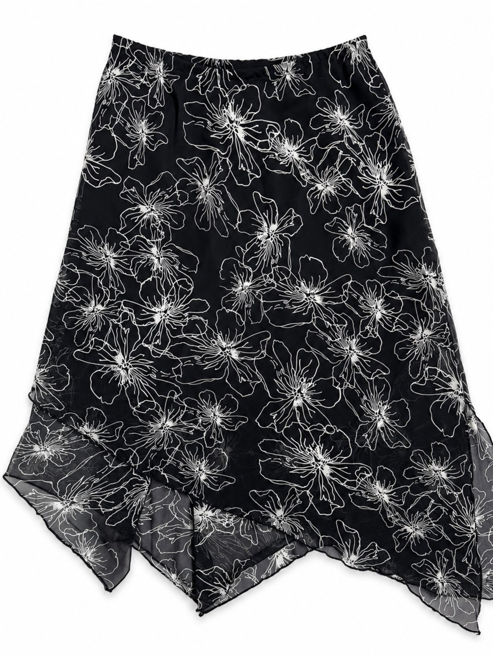 Black Floral Handkerchief Hem Skirt